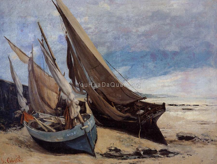 Fishing Boats on the Deauville Beach - 古斯塔夫·库尔贝
